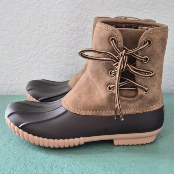 Waterproof Duck Boots Tan Brown Lace Up Cozy Outdoor Fall Winter Boots - Picture 6 of 14